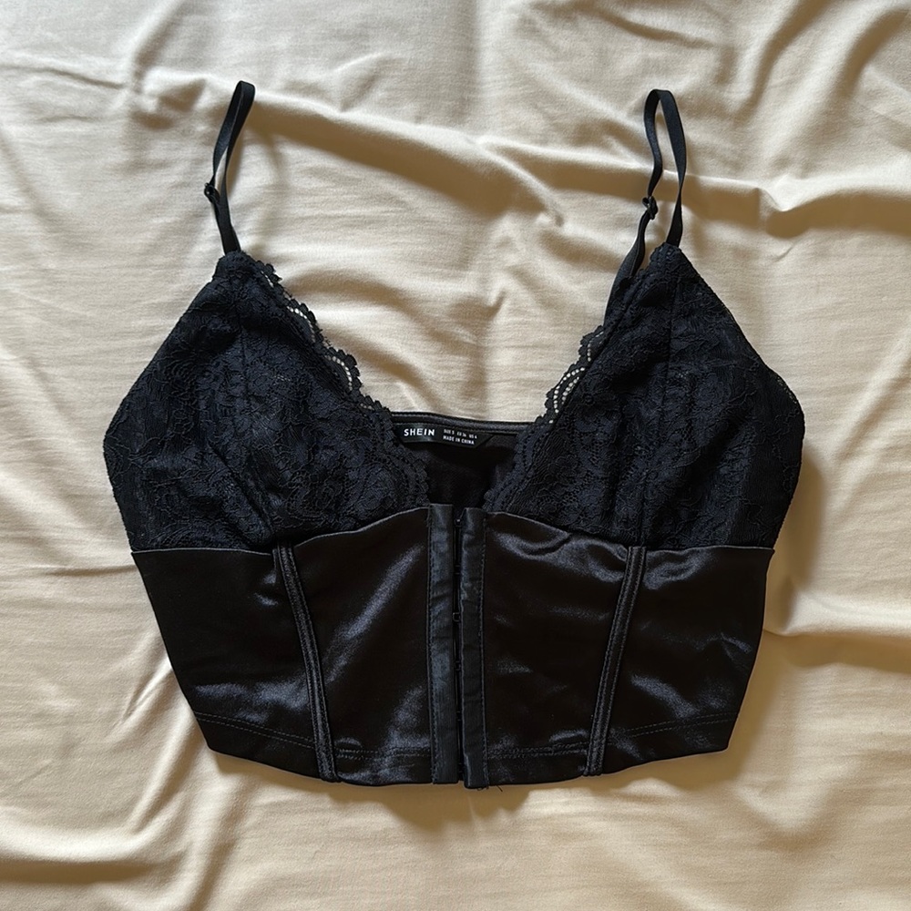Lace satin crop top